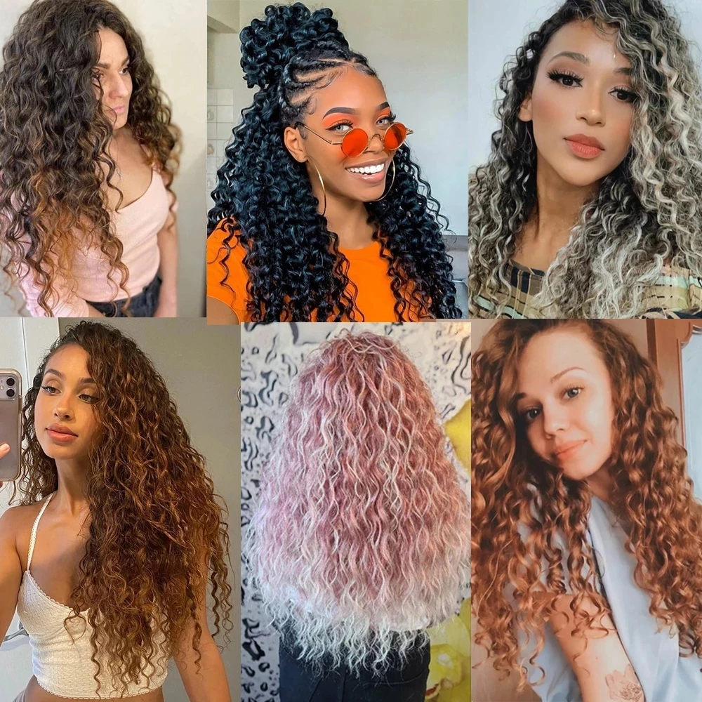 Synthetic Hawaii Water Wave Crochet Twist Afro Kinky Curly Braids Hair Extensions For Women Black African 24Inch Curl Ocean Wave