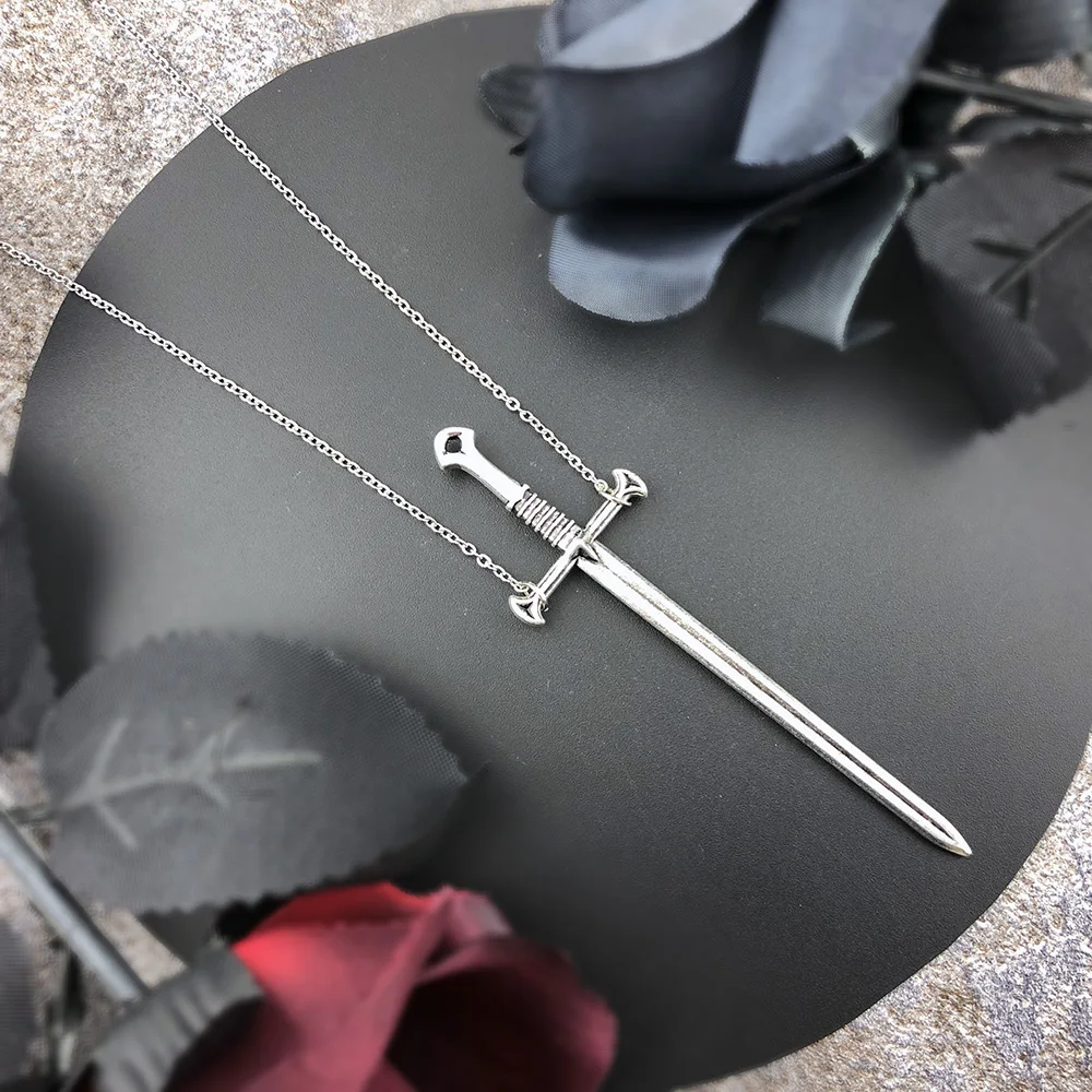 VamGoth1573 Gothic Necklace For Women Sword Pendant Long Necklace Silver Color Tarot Occult Dark Jewelry 2020 New VGN011