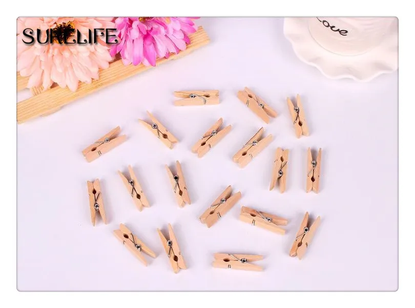 500 Pcs Mini Wooden Clothes Photo Paper Peg Clothespin Laundry Hangers Wedding Party Natural Clip 2.5cm