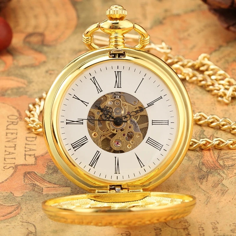 Antique Double Hunter Clock Hollow Phoenix Men Women Manual Mechanical Pocket Watch Handwinding Watches Pendant Chain