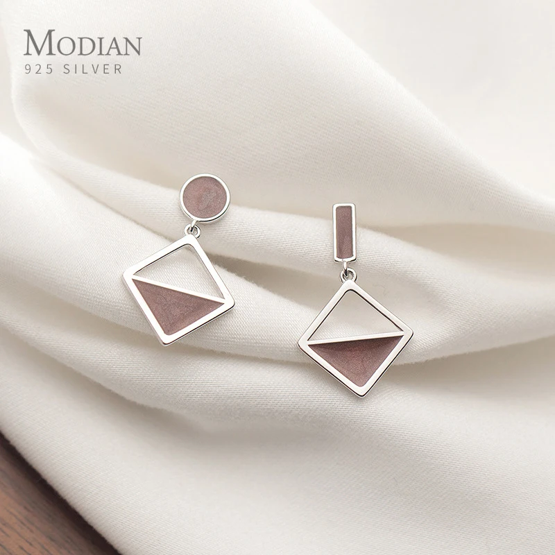 Modian New 925 Sterling Silver Trendy Geometric Asymmetry Drop Dangle Earring for Women OL Style Frosted Earring Fine Jewelry