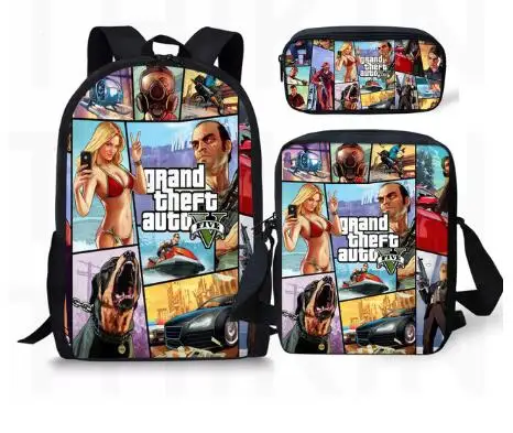 Grand Theft Auto Printing Backpack For Teenage Boys Girls Student Fashion 3 PCS/SET School Bags GTA V Children Daily Bags