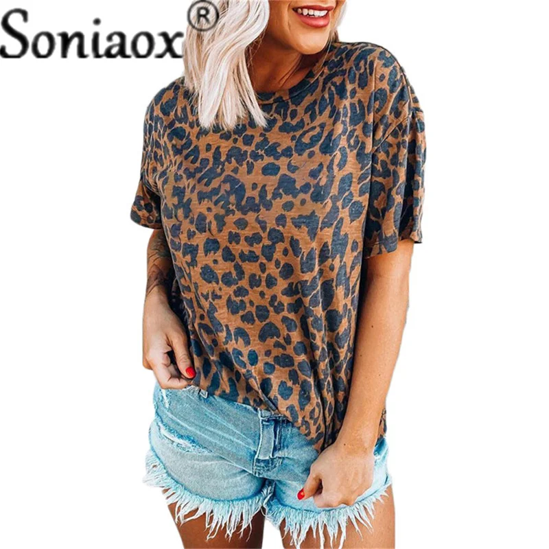 

Leopard Printed T-Shirt Women's O-Neck Short Sleeve Blusas Loose Tees Ladies Tops Summer Casual Shirt Camisas Mujer