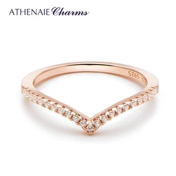 ATHENAIE Authentic 925 Sterling Silver Color Rose Gold Clear CZ Sparkling Wishbone Rings for Women Wedding Engagement Jewelry