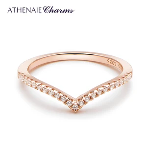 ATHENAIE Asli 925 Sterling Silver Warna Emas Mawar Bening CZ Cincin Wishbone Berkilau untuk Perhiasan Pertunangan Pernikahan Wanita 12 opal biru penjualan terbaik - №