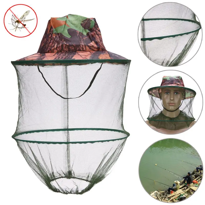 Camouflage Fishing Hat Bee keeping Insects Mosquito Net Prevention Cap Mesh Fishing Cap Outdoor Sunshade Lone Neck Head Cover