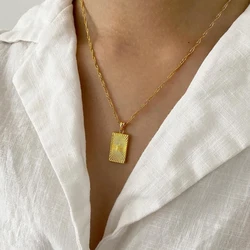 E.B.belle Tarnish Free Stainless Steel 18k Gold Plated Geometric Texture Circle Square Heart Pendant Necklace Jewelry