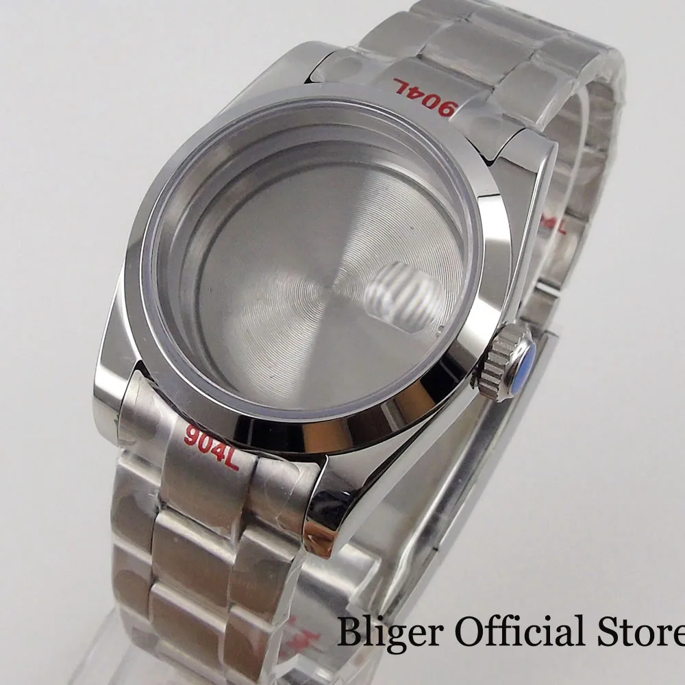 BLIGER Polish Bezel 36mm 39mm Watch Case fit NH35A NH36A NH34A MIYOTA 8215 ETA 2824 PT5000 Sapphire Glass Brush Steel Bracelet