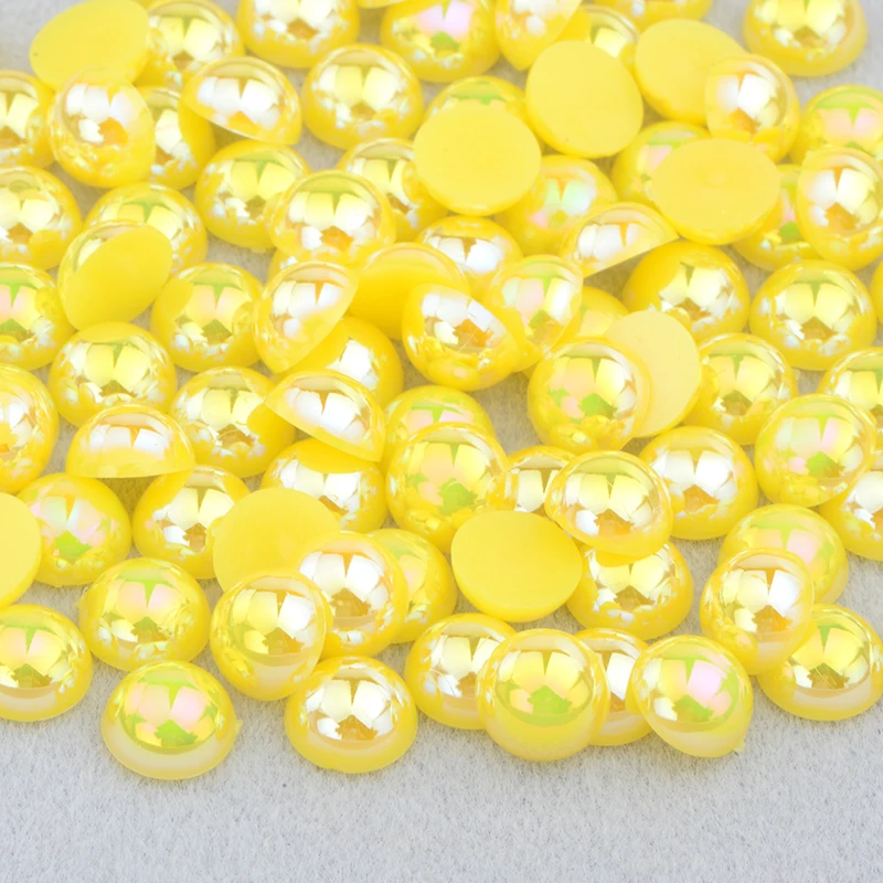JUNAO 6 8 10 12mm White AB Half Round Pearl Rhinestone Stickers Flatback Imitation Pearls Applique for DIY Decoration