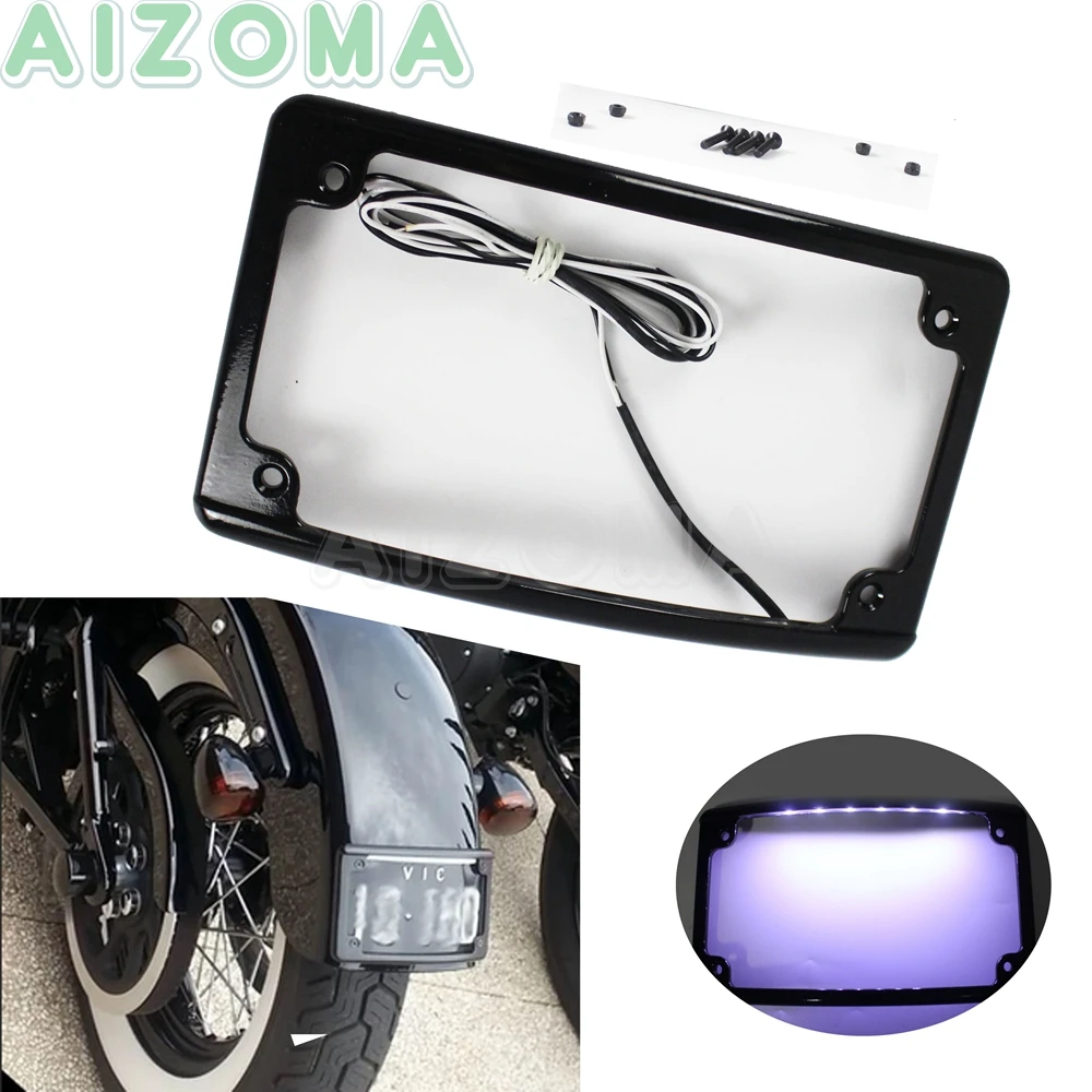 Motorcycle 6PCS LED Curved License Plate Frame with Light Fit Standard 7-3/16