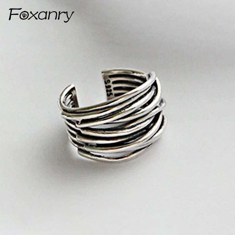 Foxanry 9Silver Color Party Rings Vintage Multilayer Winding Handmade anillos Jewelry Gifts for Women Size 17mm Adjustable