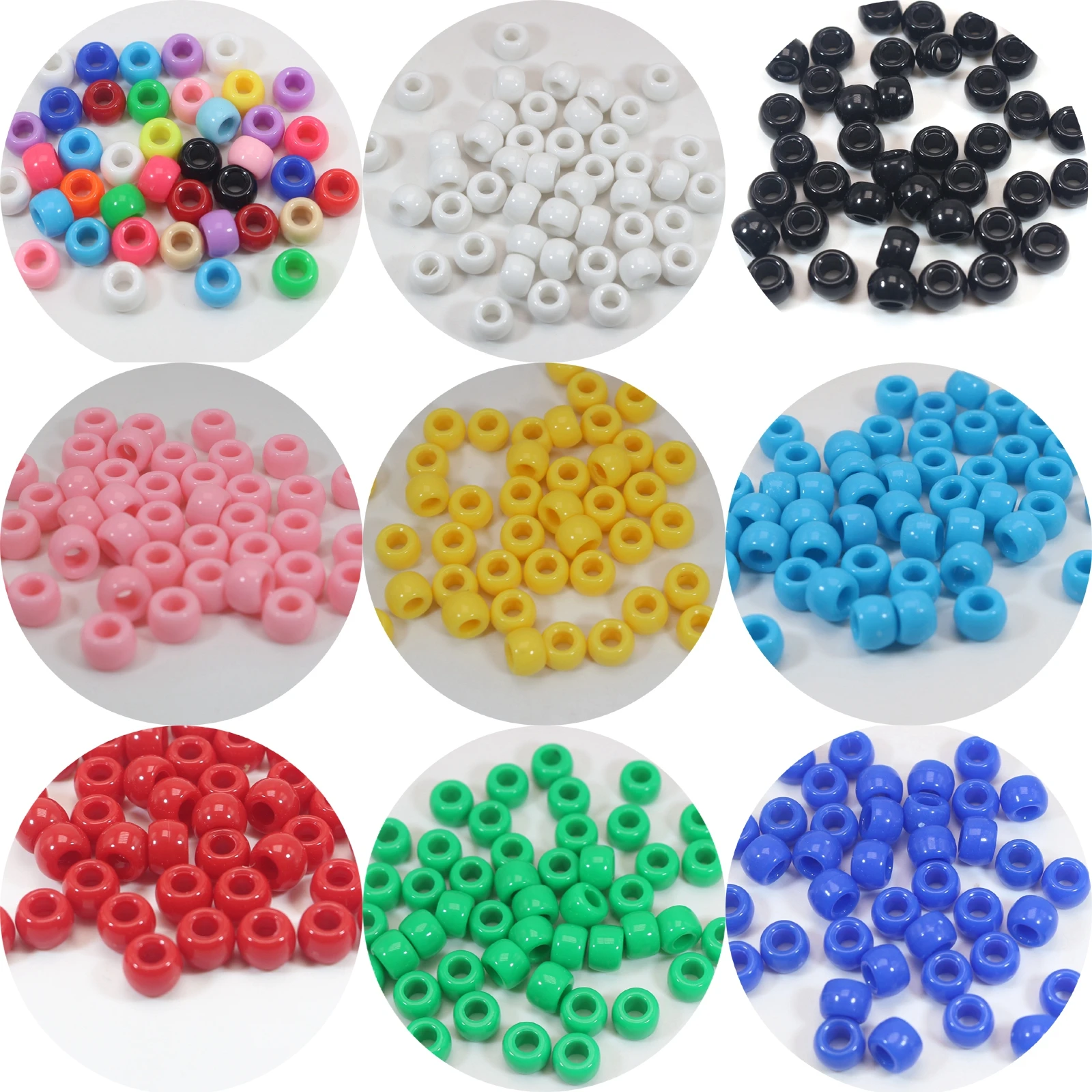 200 Acrylic Barrel Pony Beads 9X6mm Various Colour for Kids Craft Kandi Bracelet