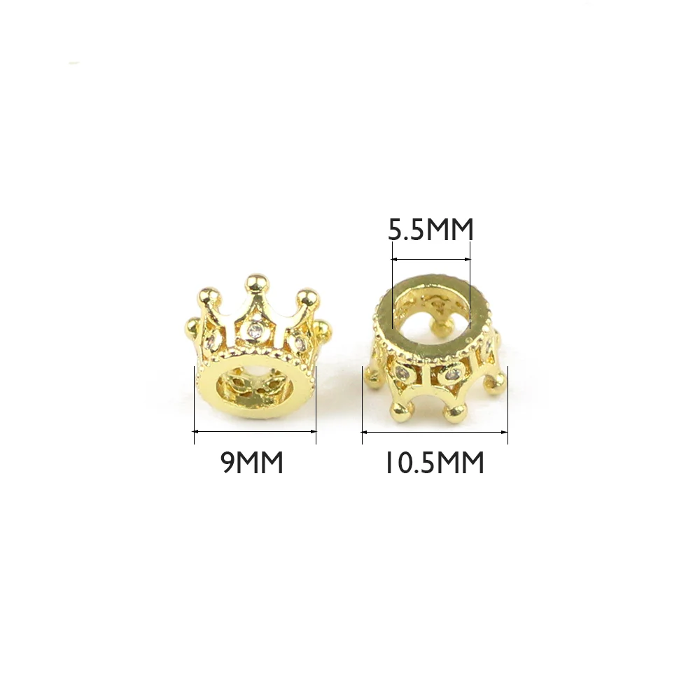 Queen King Crown Beads for Jewelry Making Gold Color Silver Plated 10mm Loose Spacer Bead Bracelet Pendant End Findings 4pcs