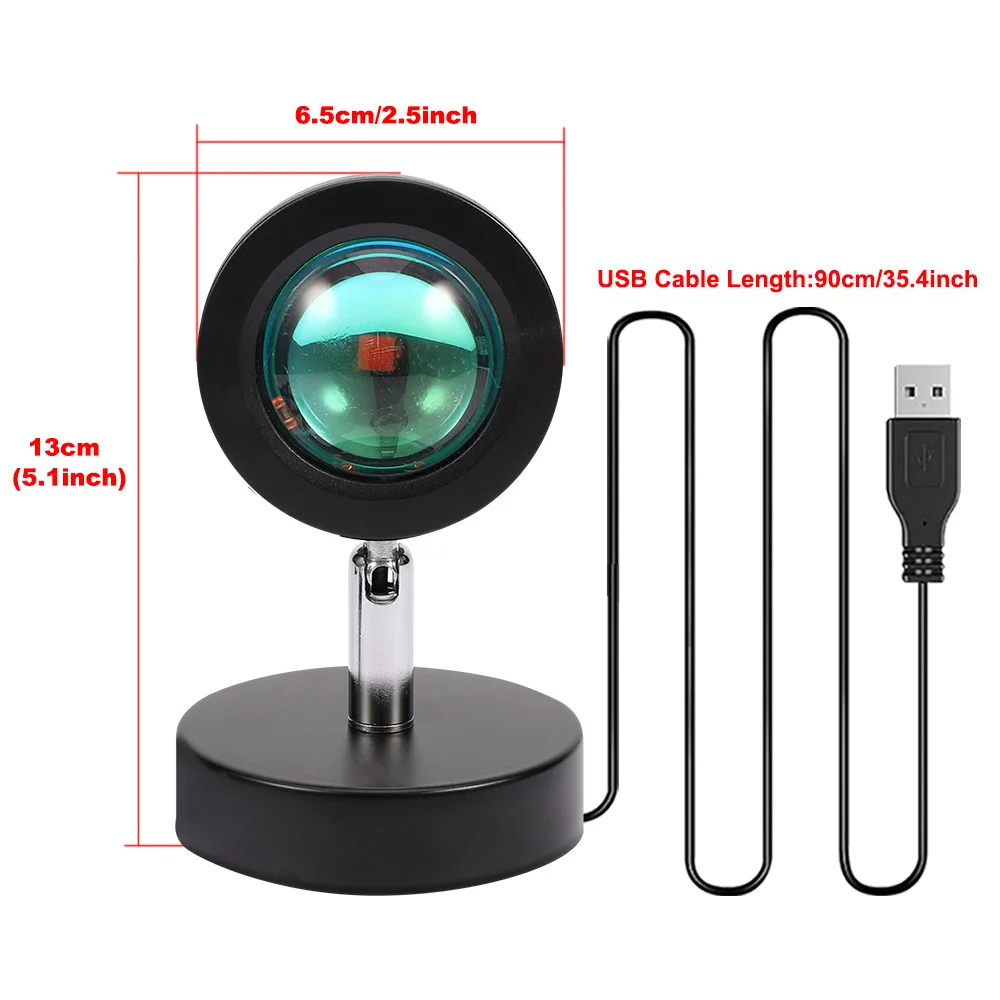 USB Sunset Lamp Rainbow Sunset Projection Lamp Atmosphere Night Light Background Wall Decoration Photography Rotation Sunlight