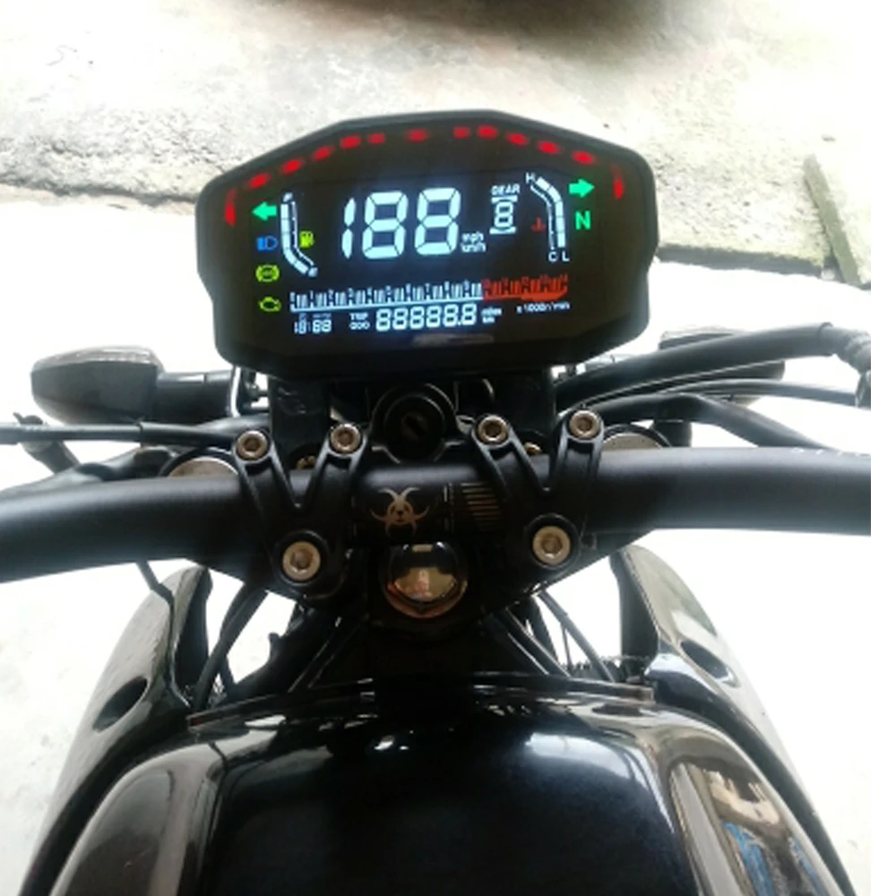 ELING Motorcycle LCD Multi-Function Display GPS Speedometer Tachometer Fuel Level Water Temp Mileage with Alarm for 12V Vehicle