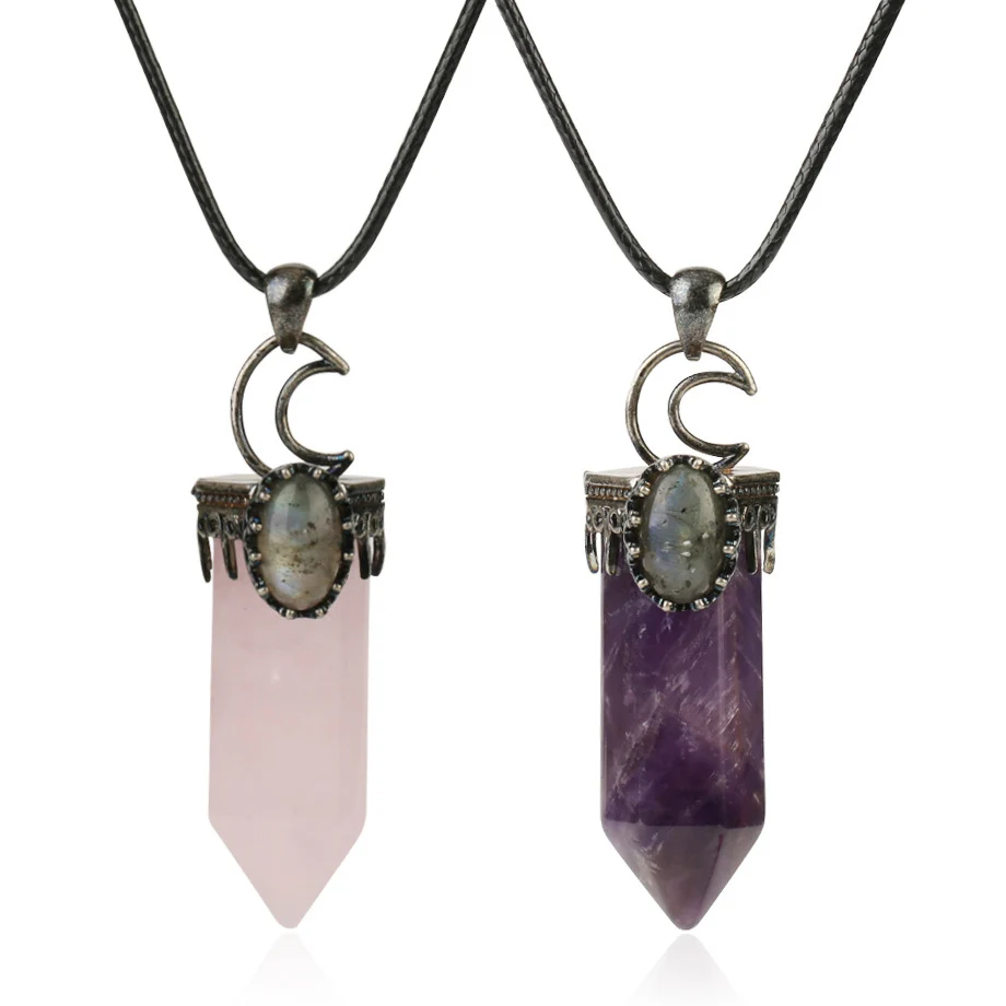 

1pc Spiritual Natural Stones Crystals Pendant Energetic Pyramid Rose Quartz Amethyst Necklace