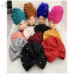 12 Pieces Set Of Fashionable Muslim Women Headscarf Space Layer Fabric Applique Headwear Solid Indian Bean Hair Hat Lady Hat