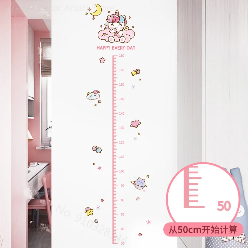 Cute Pink Unicorn Height Sticker For Girls Room Child Height Ruler Cartoon Wall Decal Kids Gift Nursery Height Measuring Sticker