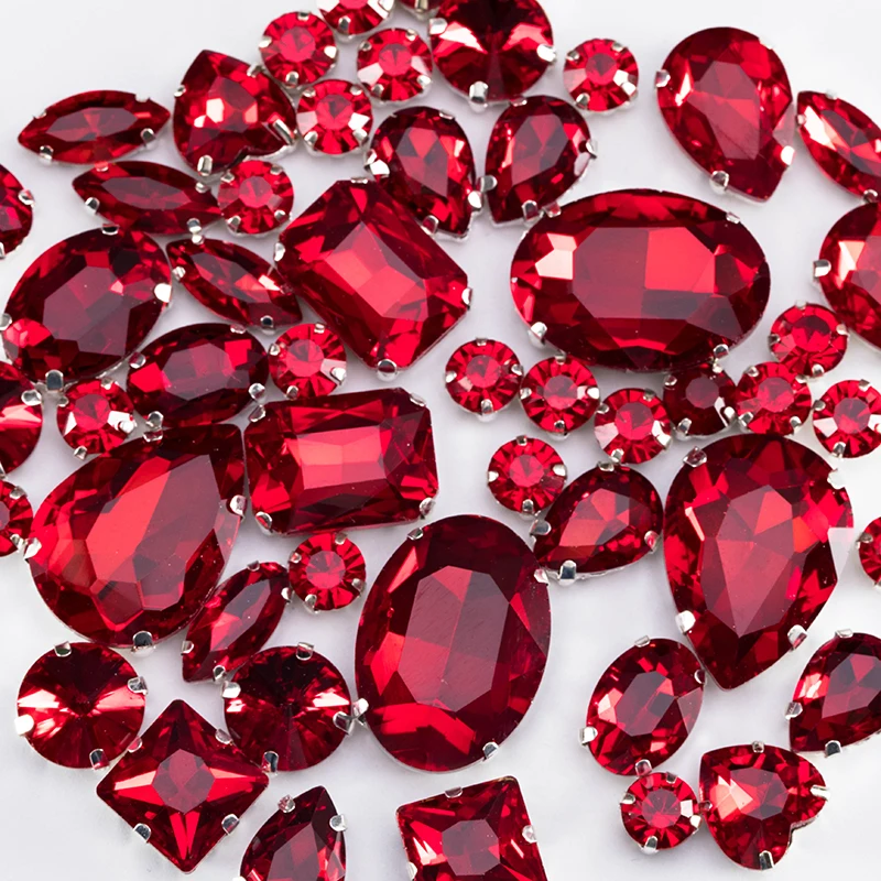 Glitter Crystal Sew On Rhinestone With Claw Diy Colorful Dress Stones Mix Shape Glass Rhinestones For Clothing 50PCS/PACK S037