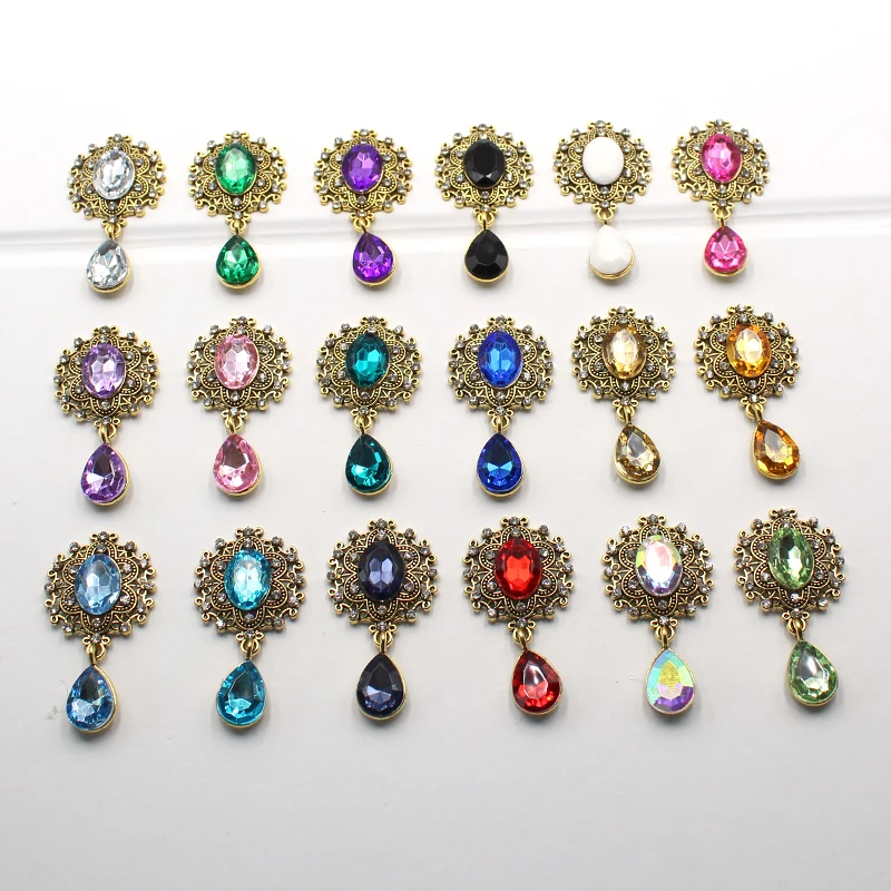 TYNUOMI 10 sztuk 25*46mm Antigold przycisk ze stopu wisiorek płaskie guzik płaski do odzieży DIY Handmade dżetów akcesoria do włosów