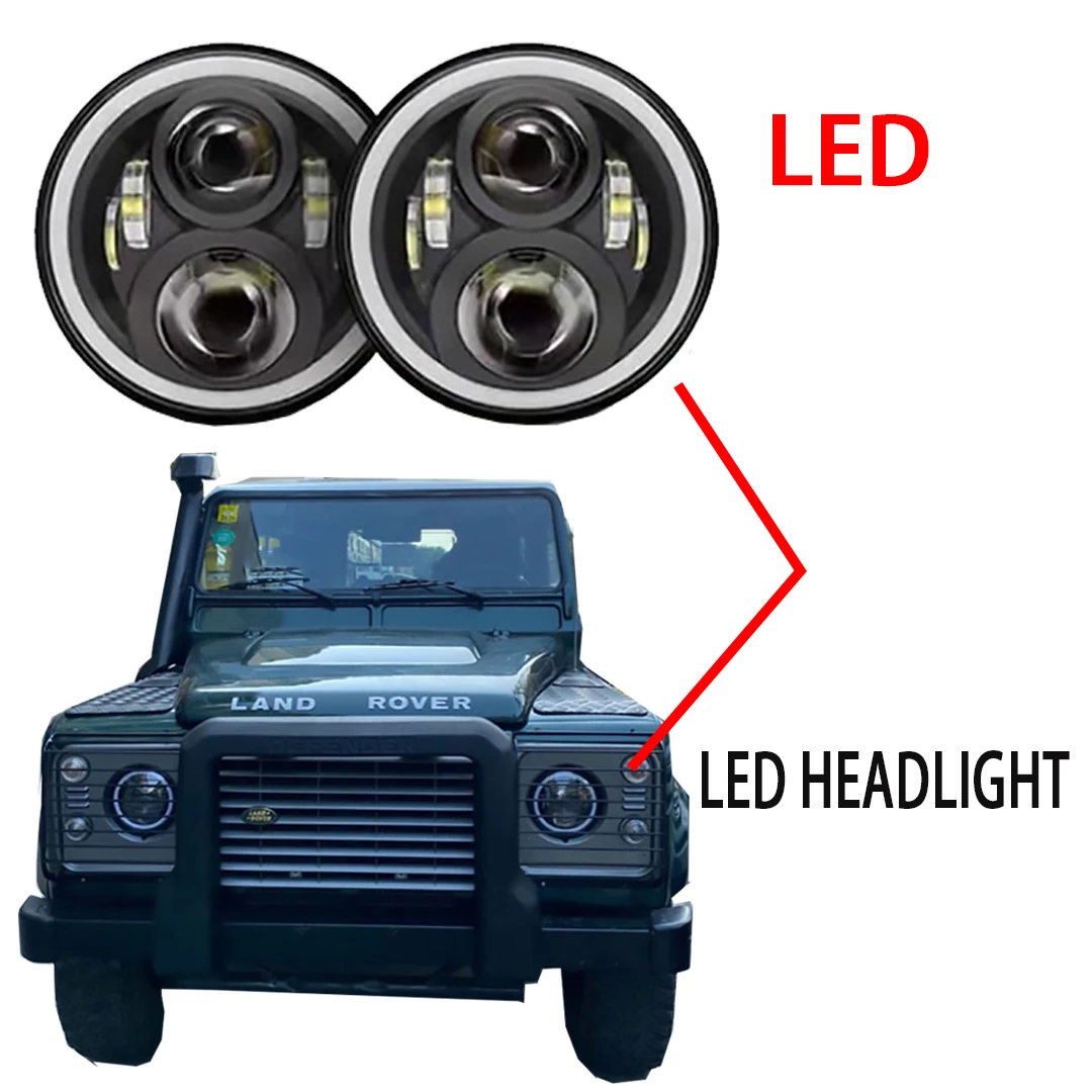 

For Land Rover Defender 90/110 Angel Eye LED Headlight High Brightness Lighting Daytime Running Light Modification