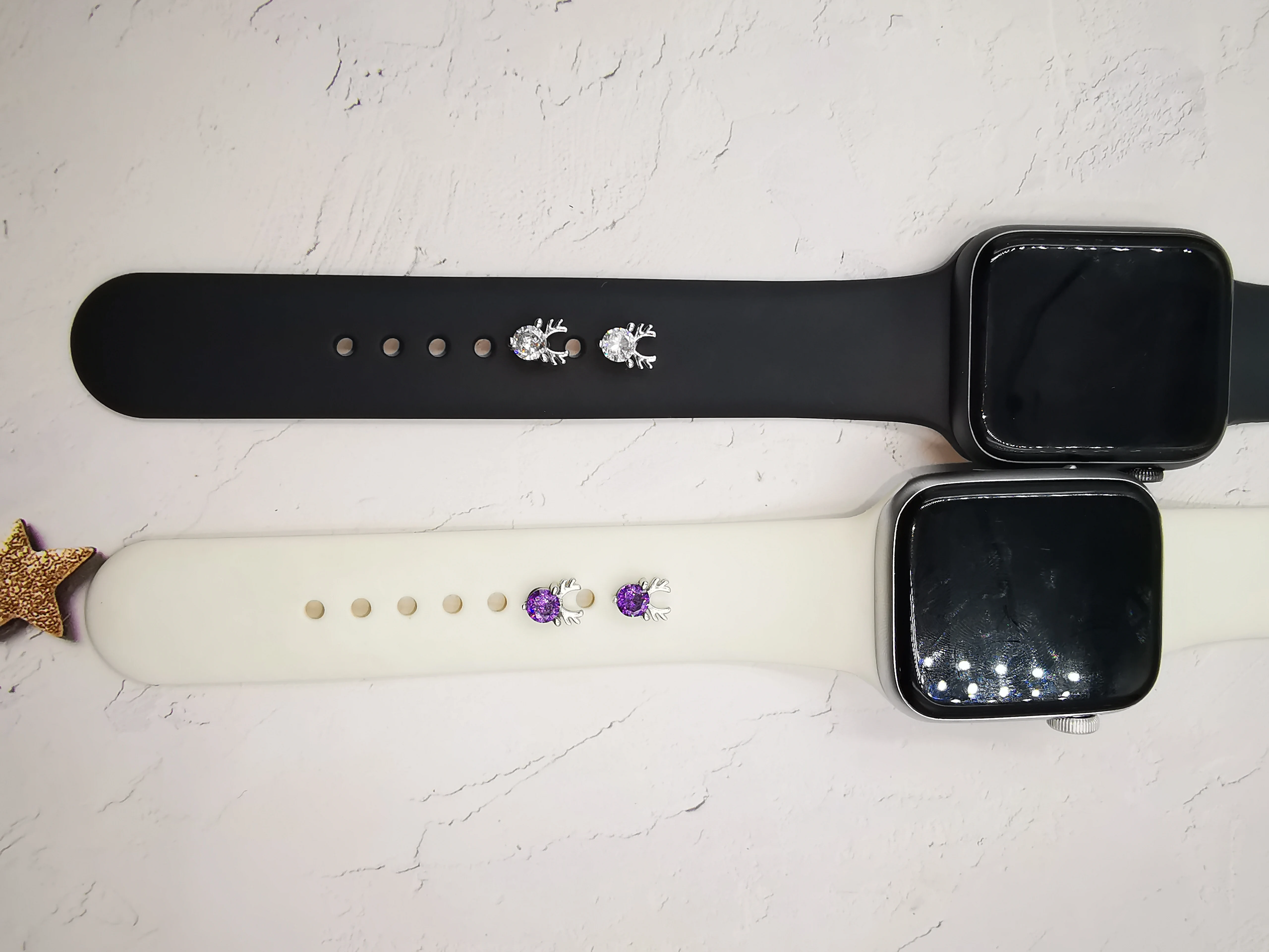 กวาง Charms ตกแต่งแหวนสำหรับ Apple นาฬิกาเครื่องประดับเพชรสมาร์ทนาฬิกาซิลิโคนสายคล้องคอสำหรับ Iwatch สร้อยข้อมือ