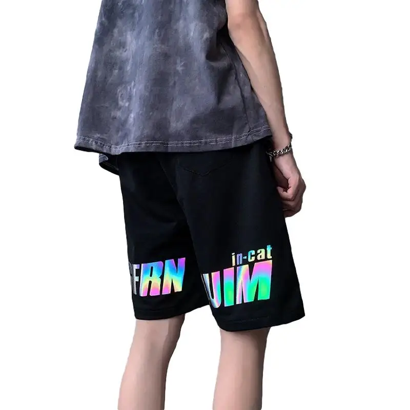 Men Reflective Streetwear Cotton Shorts Summer 2020 Mens Casual Running Shorts Loose Joggers Korean Fashion Sweatpants