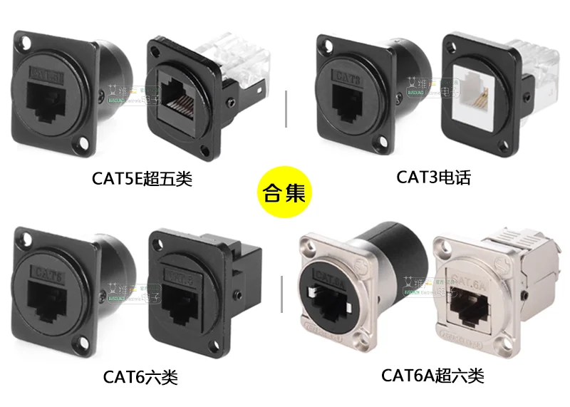 D-type network pass-through head RJ45 Category 5 CAT5E Super Category 6 CAT6A Telephone CAT3 Panel mount socket module