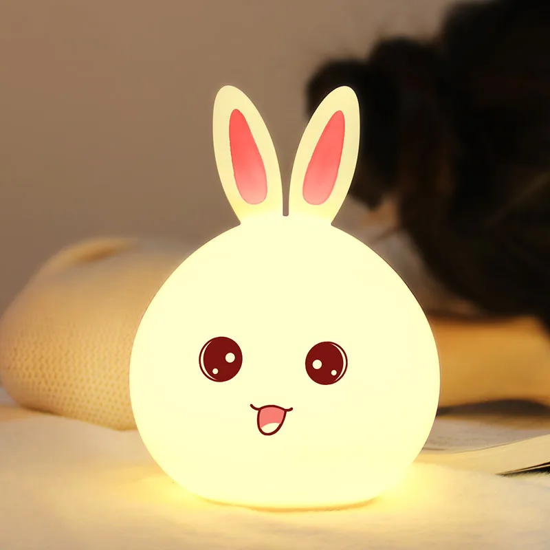 GEEKFUN Silicone Table Lamp Cartoon Cute Rabbit  USB Charging Touch Sensor 7 Colors LED Beside Patting Night Light Baby Gift
