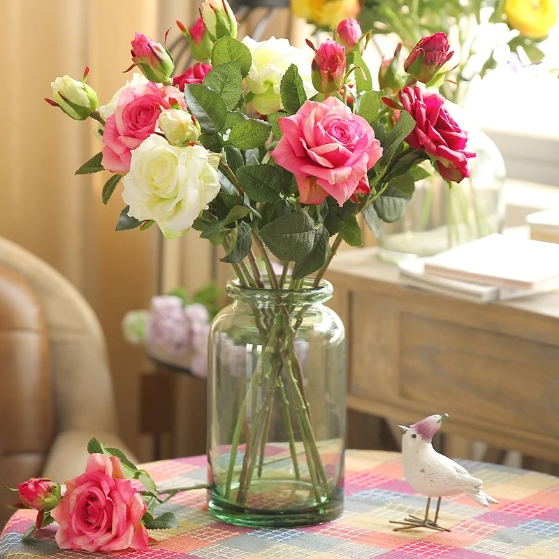 Ramo de flores de boda de seda de rosas de YO CHO, bricolaje, flores de novia, ramos de rosas artificiales de látex para decoración de damas de honor