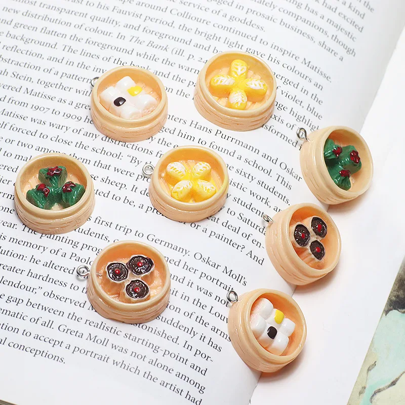 40pcs Fun breakfast  wheat dumplings steamer resin pendant DIY handmade jewelry charm earrings bag key chain accessories