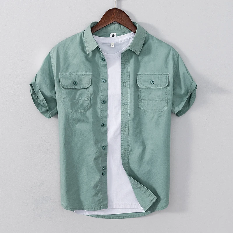 Designer new style Japanese retro multi-pocket short-sleeved shirt mens cotton fashion comfortable brand shirts for men tops