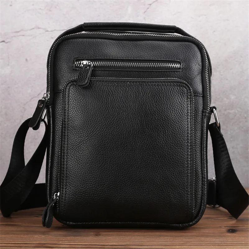 

Nesitu High Quality Large Capacity Black 100% Genuine Leather Small Men Messenger Bags for ipad mini Male Shoulder Bags M023