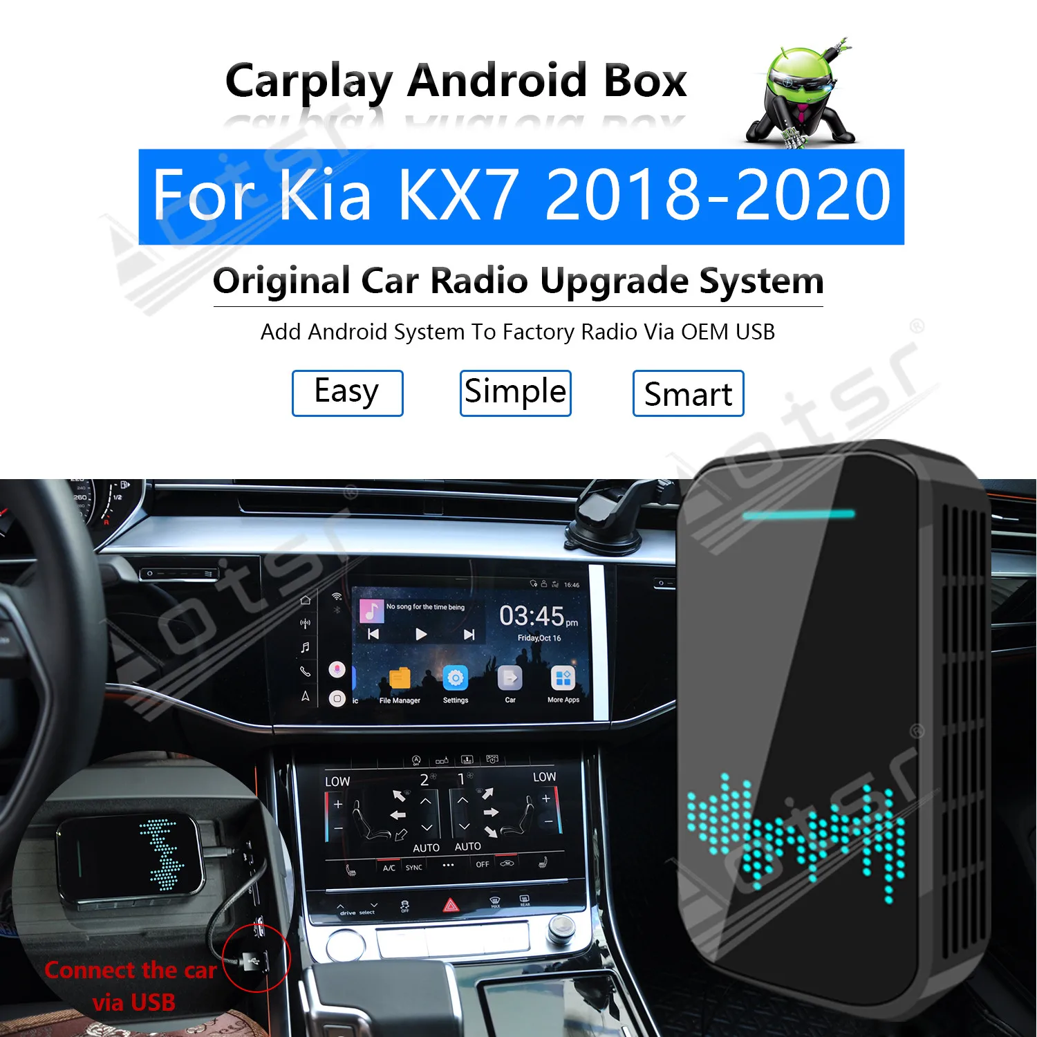 For Kia KX7 2018 2019 2020 Car Multimedia Player Android System Mirror Link Navigation Map Apple Carplay Wireless Dongle Ai Box