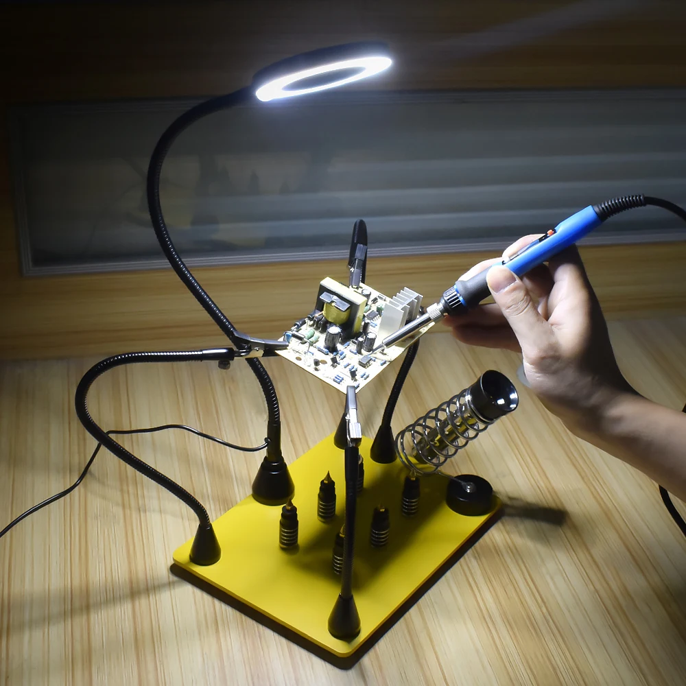 USB 3X LED Magnifying Glass Desk Lamp Magnetic Flexible Arm Illuminated Magnifier for Soldering Iron Repair Reading Workbench