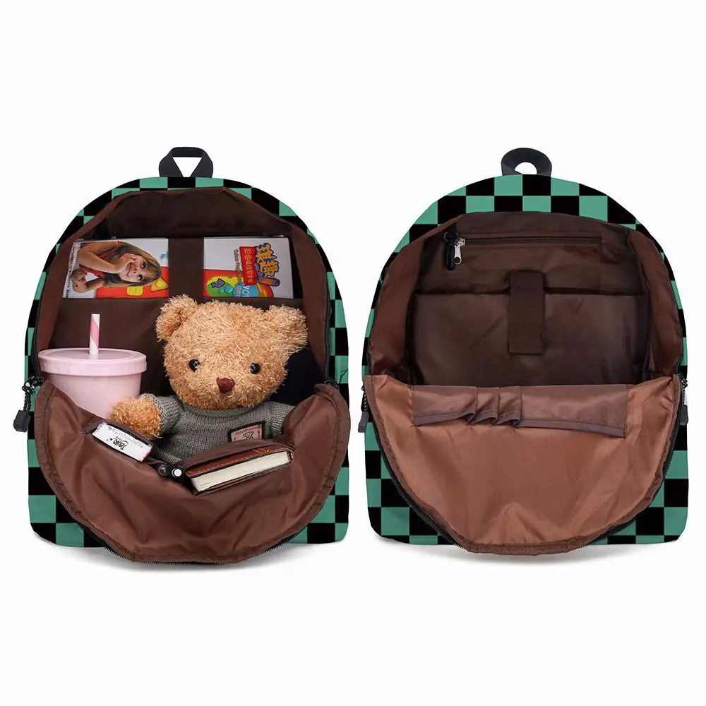 Mochila Yaiba Kimetsuno de Anime Demon Slayer para niños y niñas, bolso escolar con múltiples bolsillos para adolescentes, conjunto de 2 unids/set