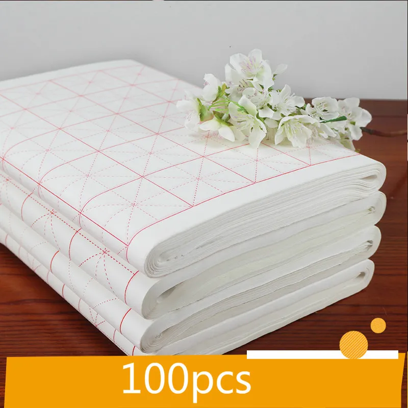 100sheets Xuan Paper Chinese Semi-Raw Rice Paper For Chinese Calligraphy Practice Raw Ripe Xuan Paper with Grids Rijstpapier