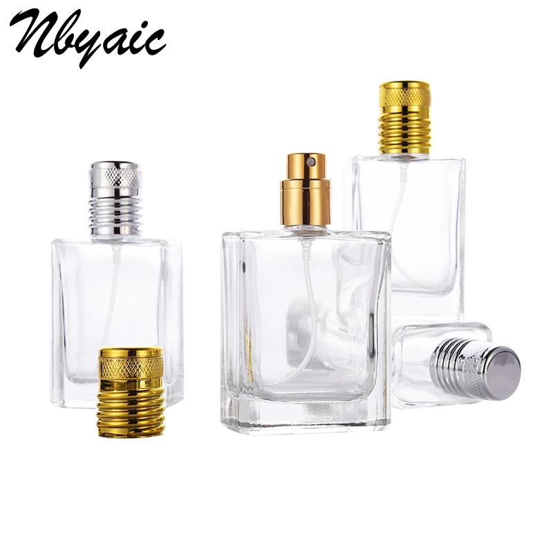 Nbyaic new metal lid 30ML50ML perfume sub-bottling lotion spray bottle high-quality transparent glass empty bottle 1pcs