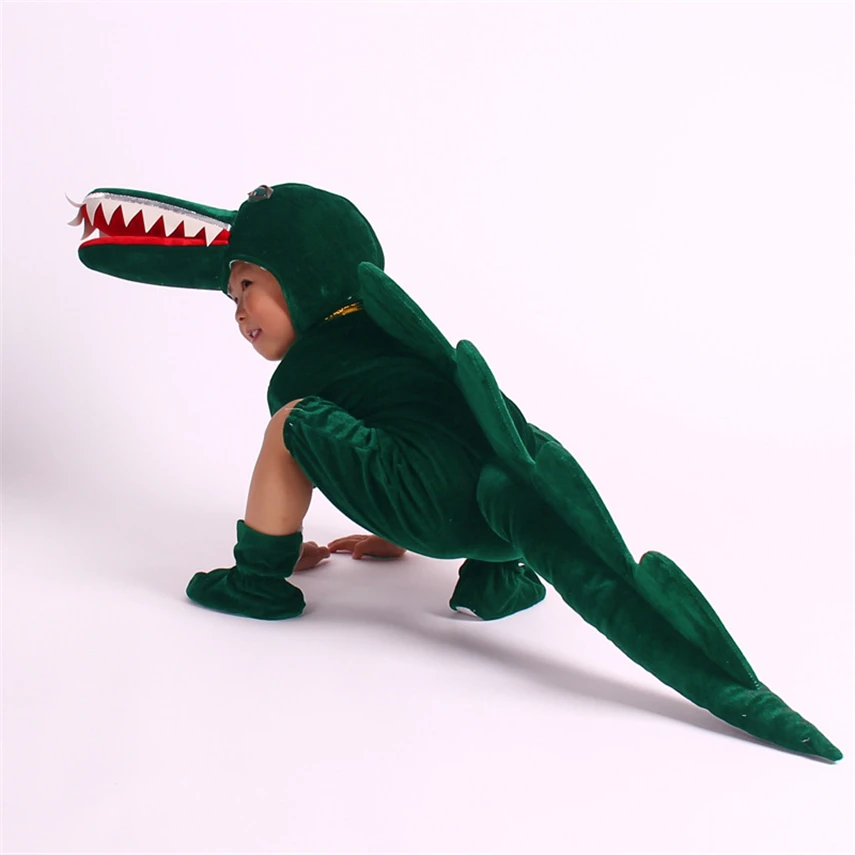 Halloween Cosplay Costumes Anime Kids Crocodile Dinosaur Costume Hooded Set Boys Girls Carnival Party Velvet Children Jumpsuit