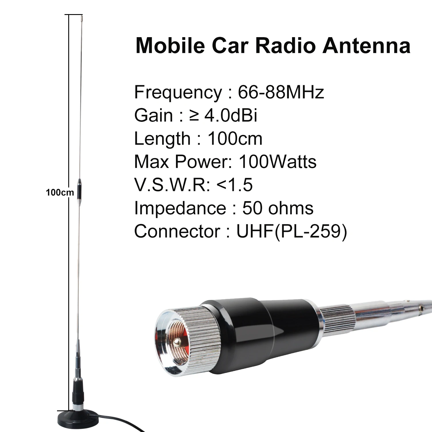 TH-9000D Mobile Transceiver Antenna  66-88MHz 220-260MHz 100cm High Gain 100w Mobile Antenna  for  Mobile car radio TYT TH-9000D