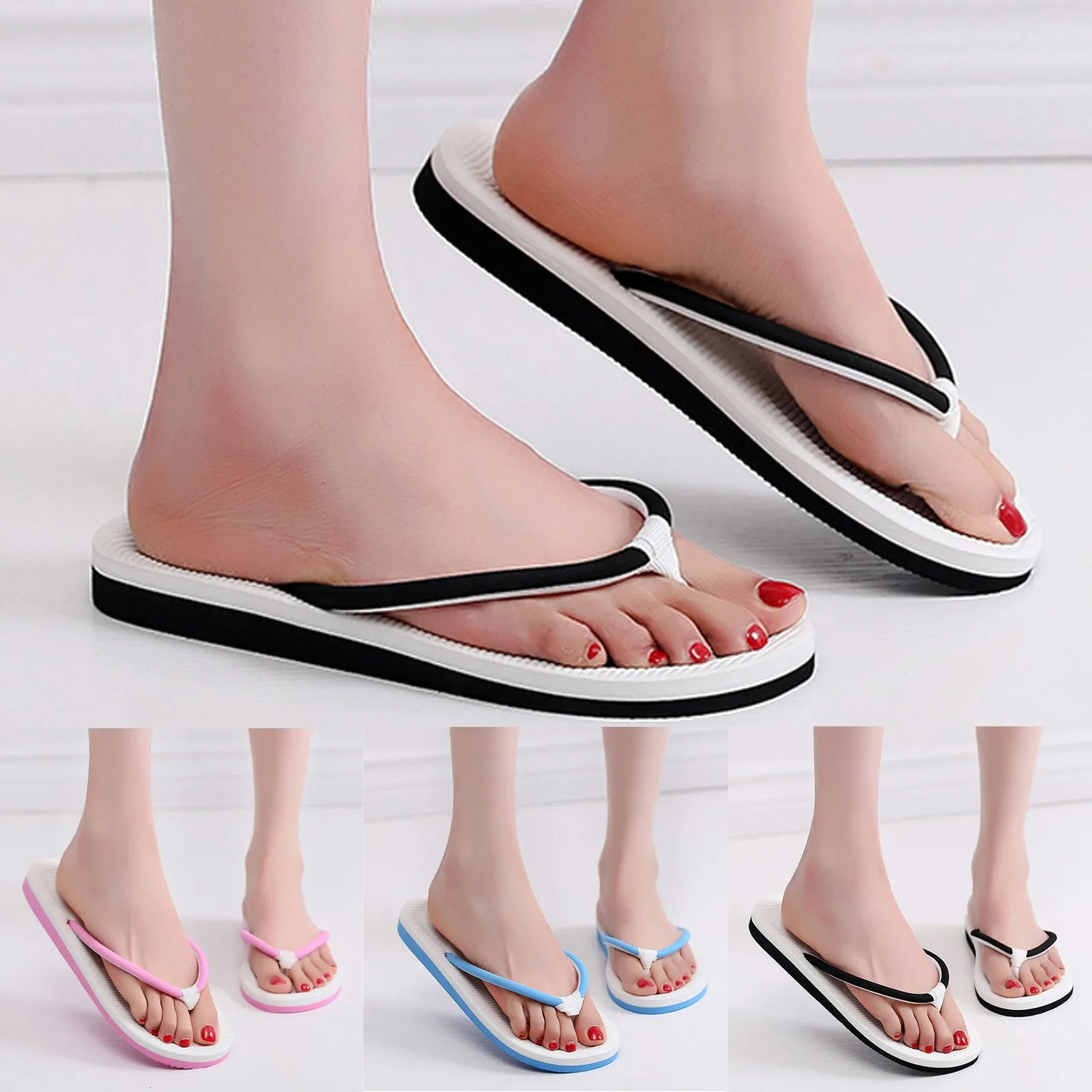 New Fashion Women Open-Toe Slippers Summer Slip-On Beach Slippers Breathable Flip-Flops Shoes Ladies Sandals Slipper Bathroom