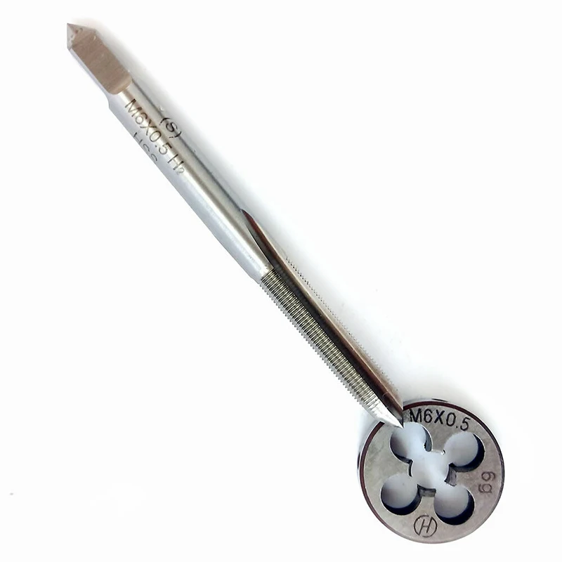 2 PCS HSS M6 * 0.5Mm Tap และ Die ชุดมาตรฐานเครื่อง Tap Die ขวาตรง Groove มือเครื่องมือ