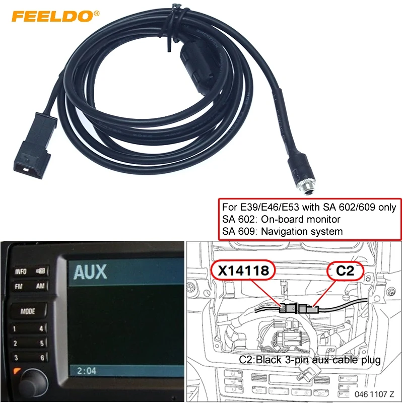 

FEELDO 1PC 3.5mm Female Connector To 3-Pin AUX Connector Wiring Harness For BMW E39/E46/E53 With Navigation System(SA 602/609)