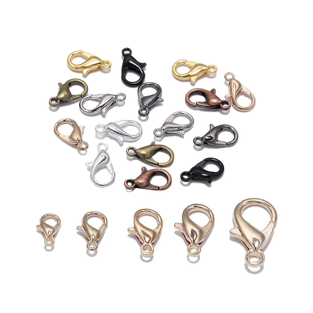 50pcs/lot 10 12 14 16mm Gold Alloy Bracelet Lobster Clasp Hooks For DIY Necklace Chain Connector Jewelry Making Finding Supplies