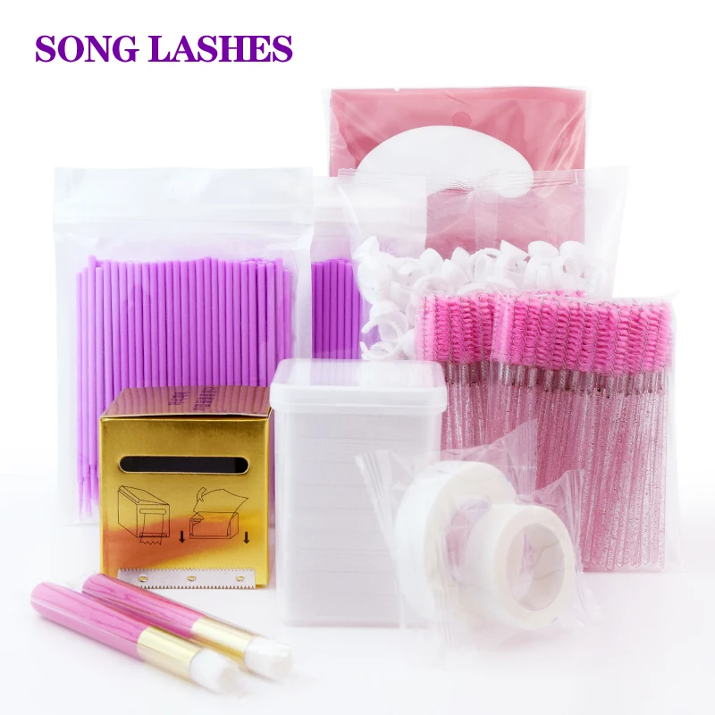 

SONG LASHES Wipe Clean Cotton Eyelash Brush Eyepach Tape glue ring plastic wrap for eyelash extensions make up tool cleaner