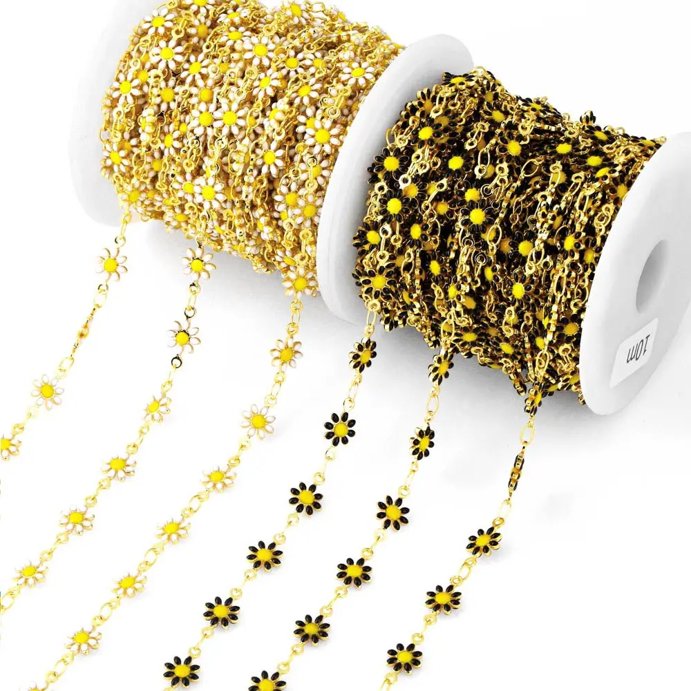 

OCESRIO 10M Copper Handmade Daisy Chains for Jewelry Making Genuine Gold Plated Enamel Findings for DIY Wholesale cana008