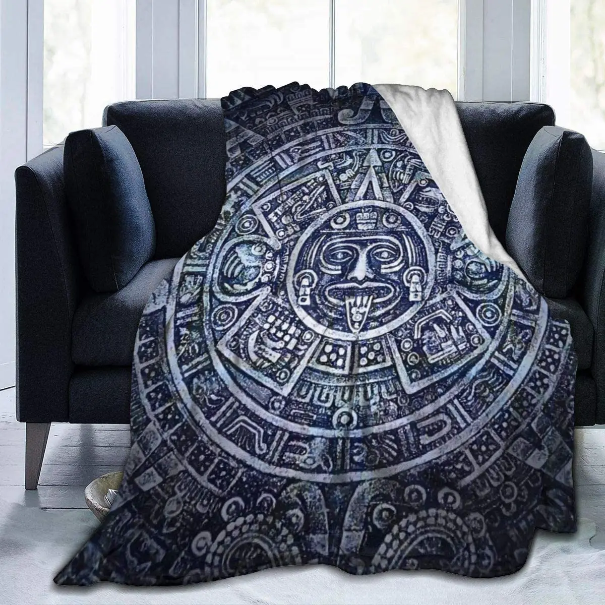 Flannel Fleece Blanket Warm Fluffy Throw Blanket Luxury Chicano Maya Aztec Calendar Bed Blanket for Babys Couch Home Decor Chair