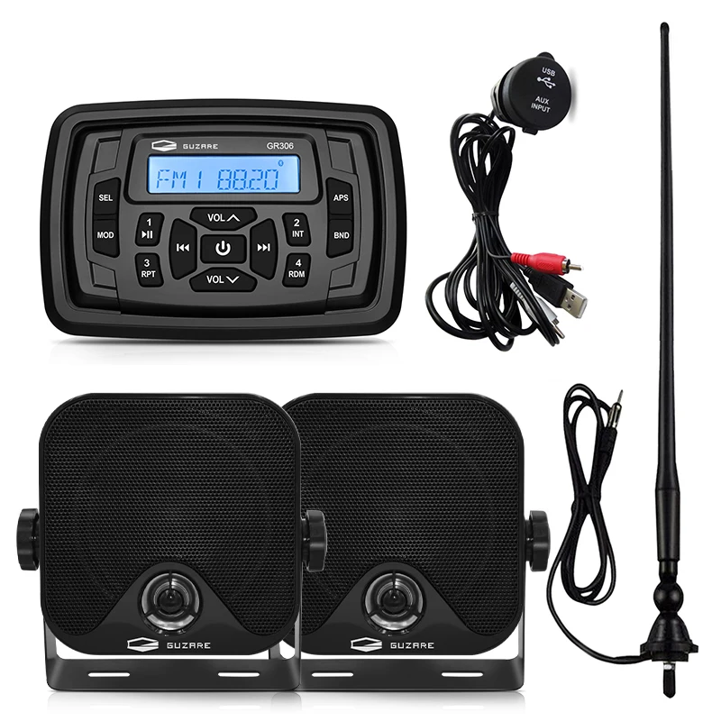 

Marine Radio Stereo Receiver Bluetooth Media Audio System MP3 Car Player+4Inch Waterproof Speakers+AM FM Antenna+Boat USB Cable