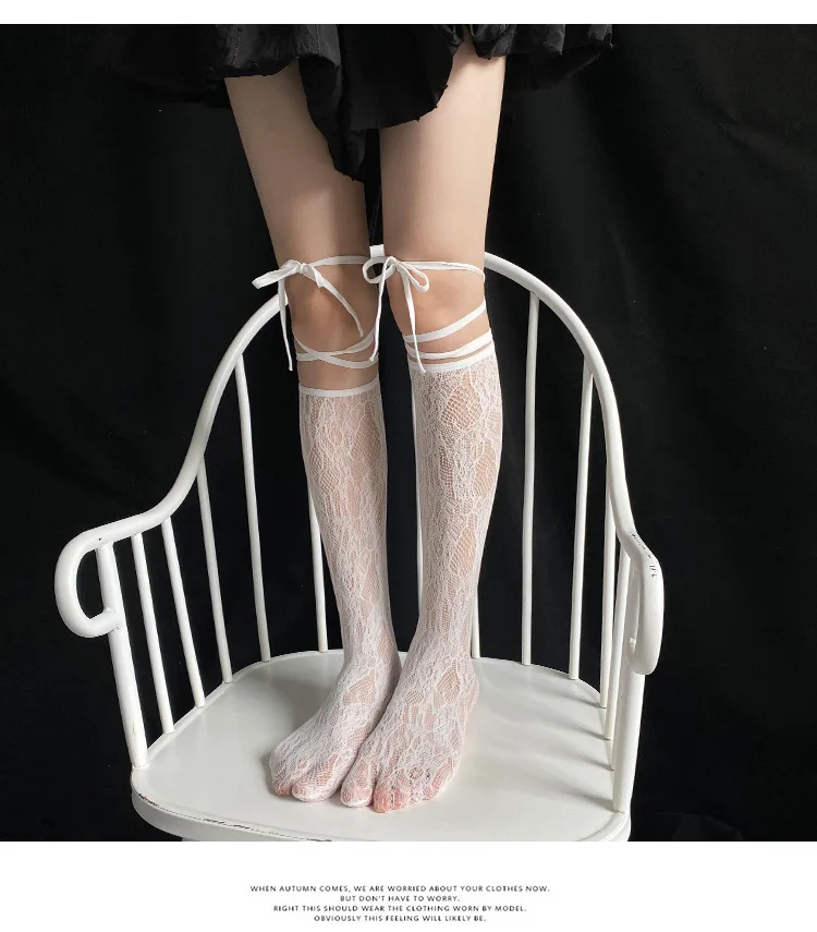 Street Split Toe Socken Riemchen Spitze Netzstrümpfe Coole JK Mädchen Kniestrümpfe Japanische Lolita JK Lange Kniestrümpfe Lolita – Detail 1