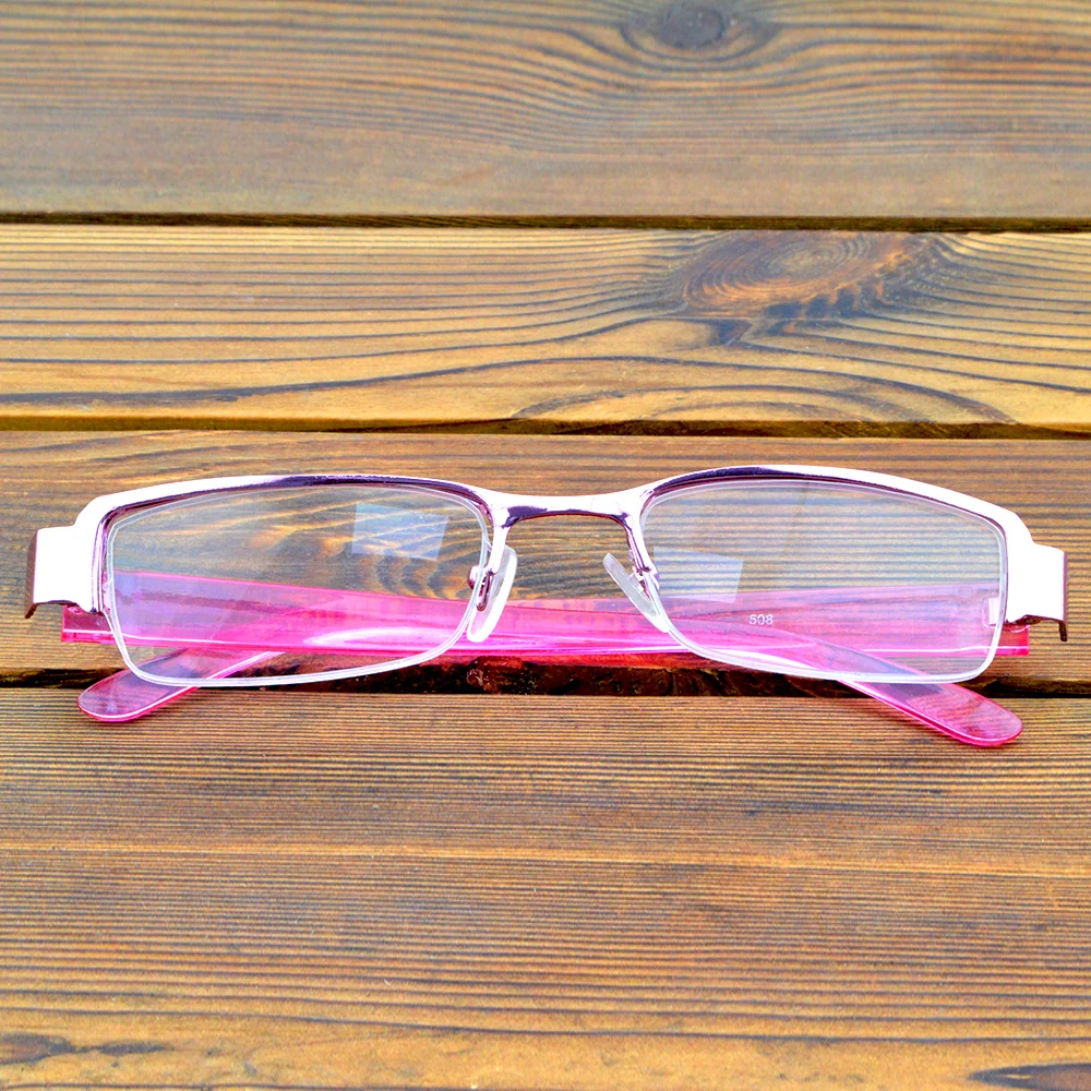 2 Pieces Rectangle Pink Frame Hlaf-rim Spectacles Multi-coated Anti-fatigue Lenses Fashion Reading Glasses +0.75 To +4